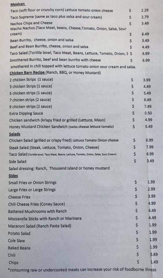 Dairy Barn - Lincoln, MI menu_pic