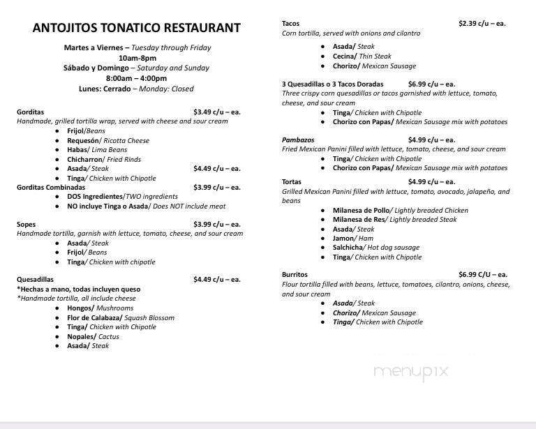 Antojitos Tonatico - Waukegan, IL menu_pic