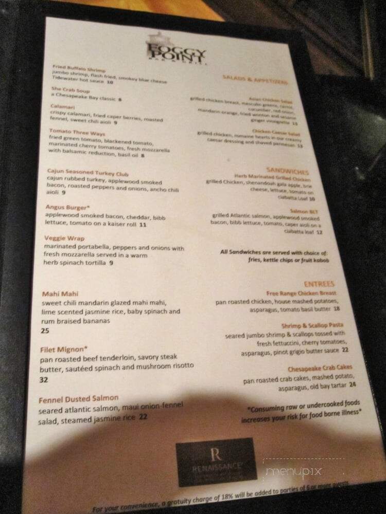 Foggy Point Bar & Grill - Portsmouth, VA menu_pic