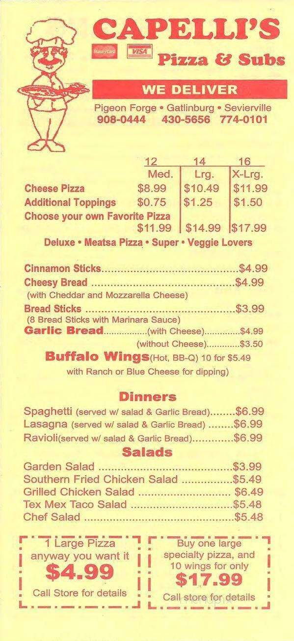 Capelli's Pizza & Subs - Pigeon Forge, TN menu_pic