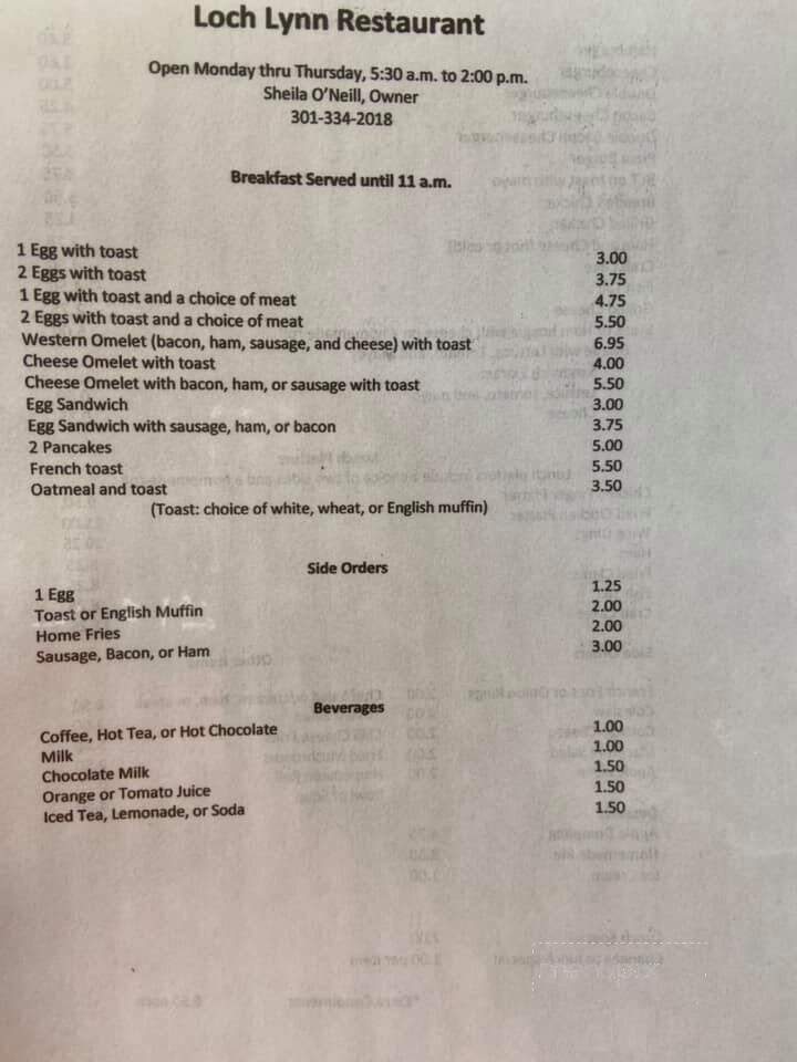 Loch Lynn Restaurant - Oakland, MD menu_pic