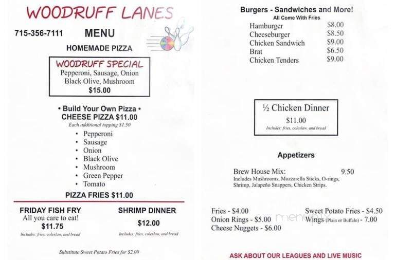 Woodruff's Lanes - Woodruff, WI menu_pic