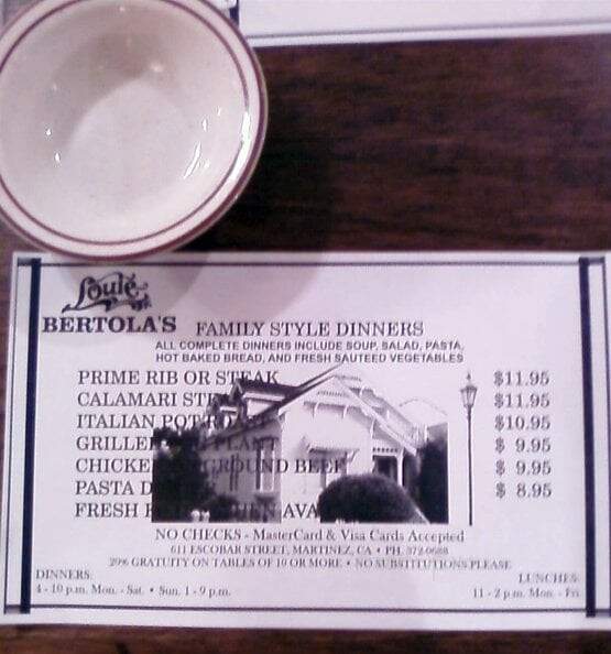 Louie Bertola's Restaurant - Martinez, CA menu_pic