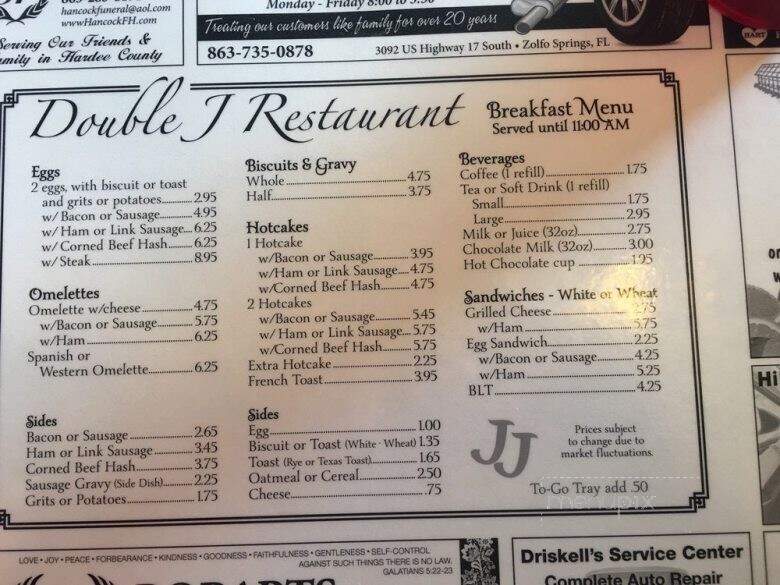 Double J Restaurant - Wauchula, FL menu_pic