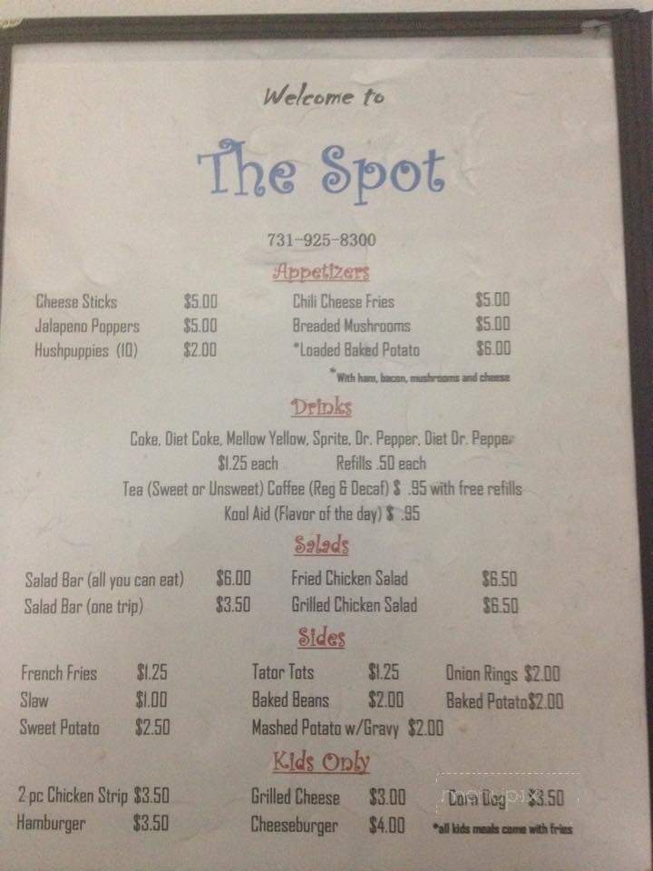 Spot - Savannah, TN menu_pic