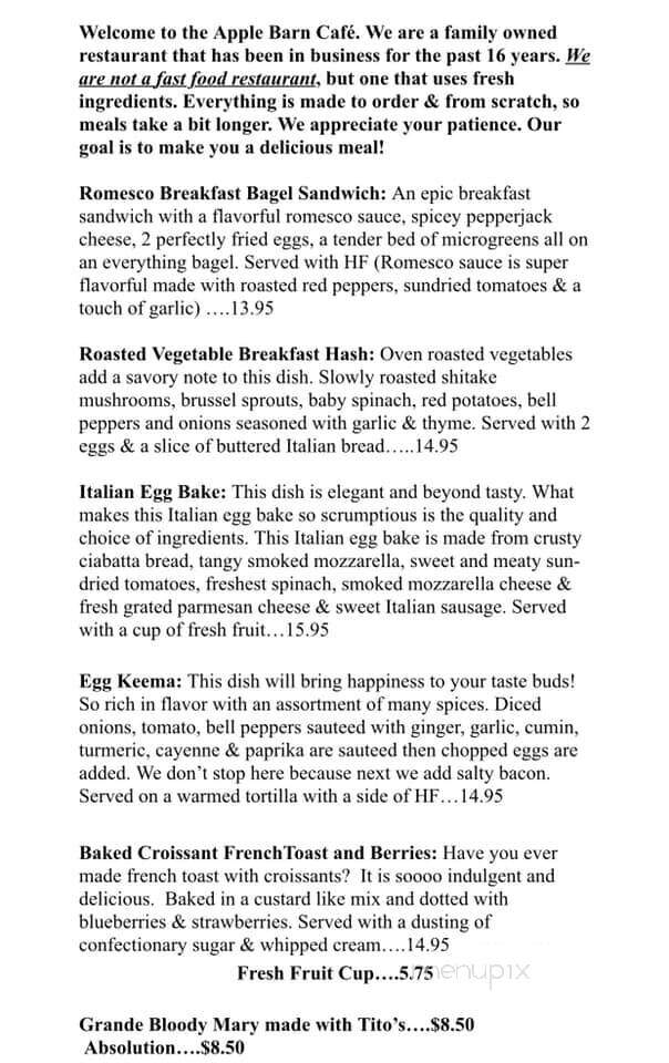 Apple Barn Cafe - Brimfield, MA menu_pic