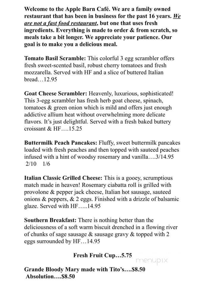 Apple Barn Cafe - Brimfield, MA menu_pic