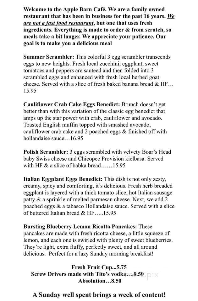 Apple Barn Cafe - Brimfield, MA menu_pic