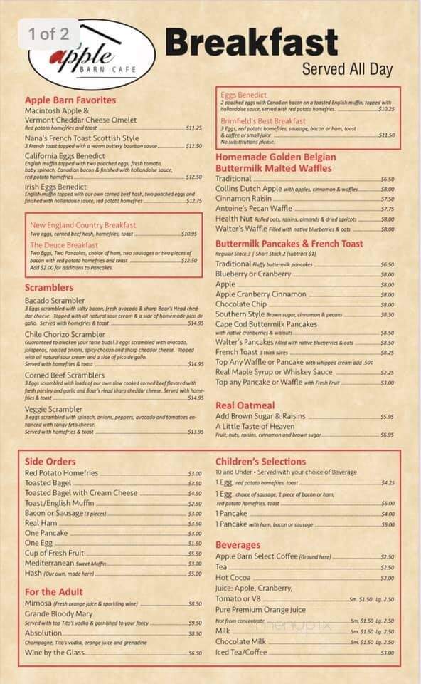 Apple Barn Cafe - Brimfield, MA menu_pic