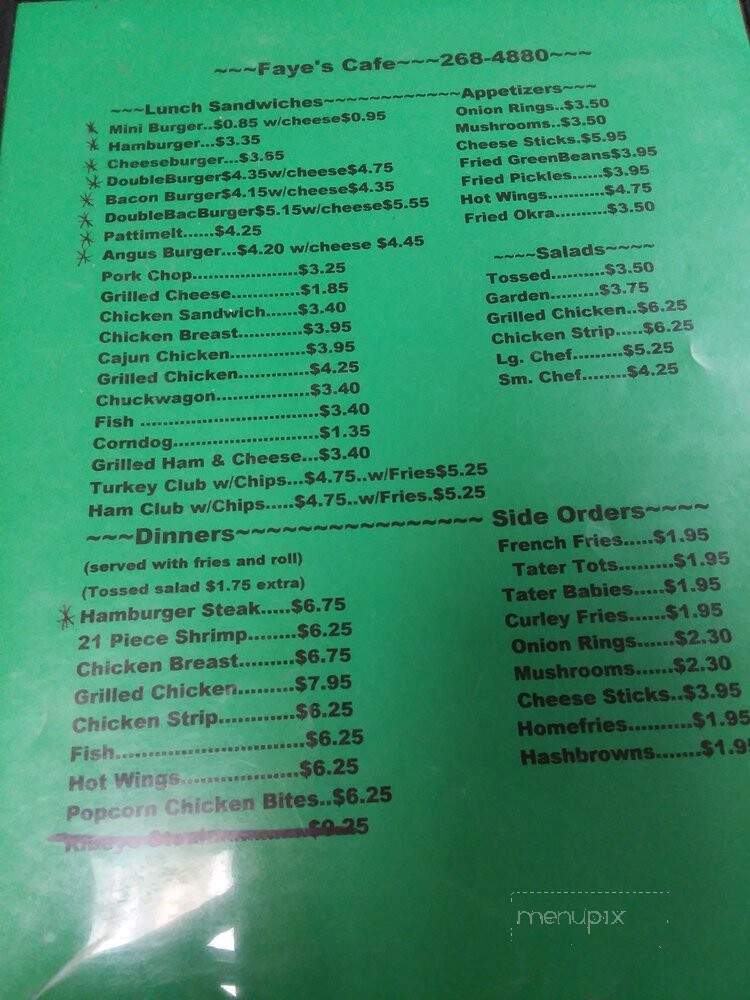 Fayes Cafe - Gainesboro, TN menu_pic