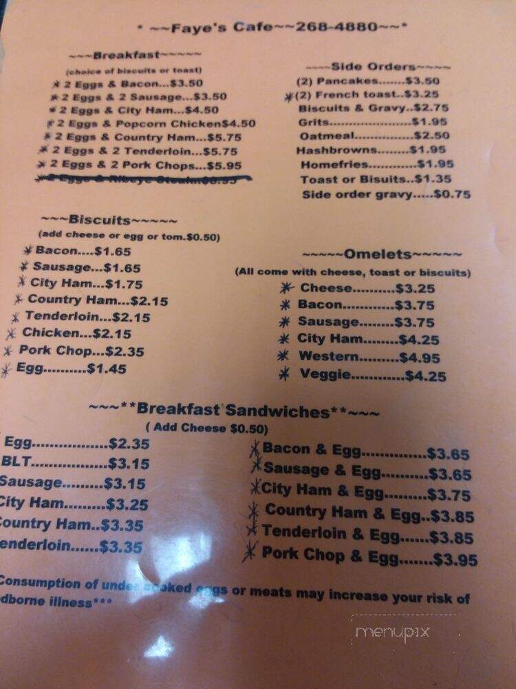 Fayes Cafe - Gainesboro, TN menu_pic