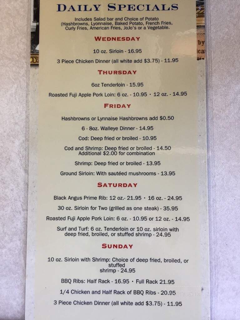 Old Abe's Supper Club - Jim Falls, WI menu_pic