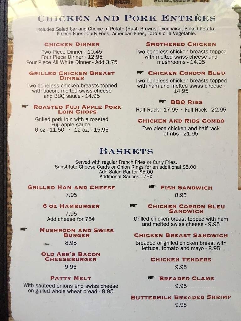 Old Abe's Supper Club - Jim Falls, WI menu_pic