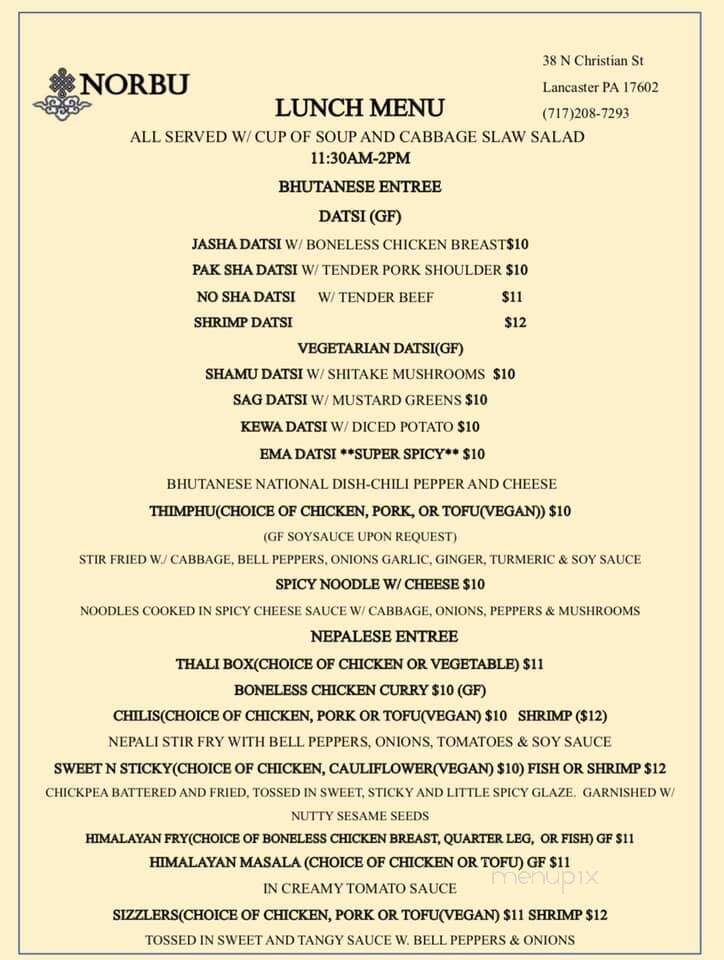 Norbu - Lancaster, PA menu_pic