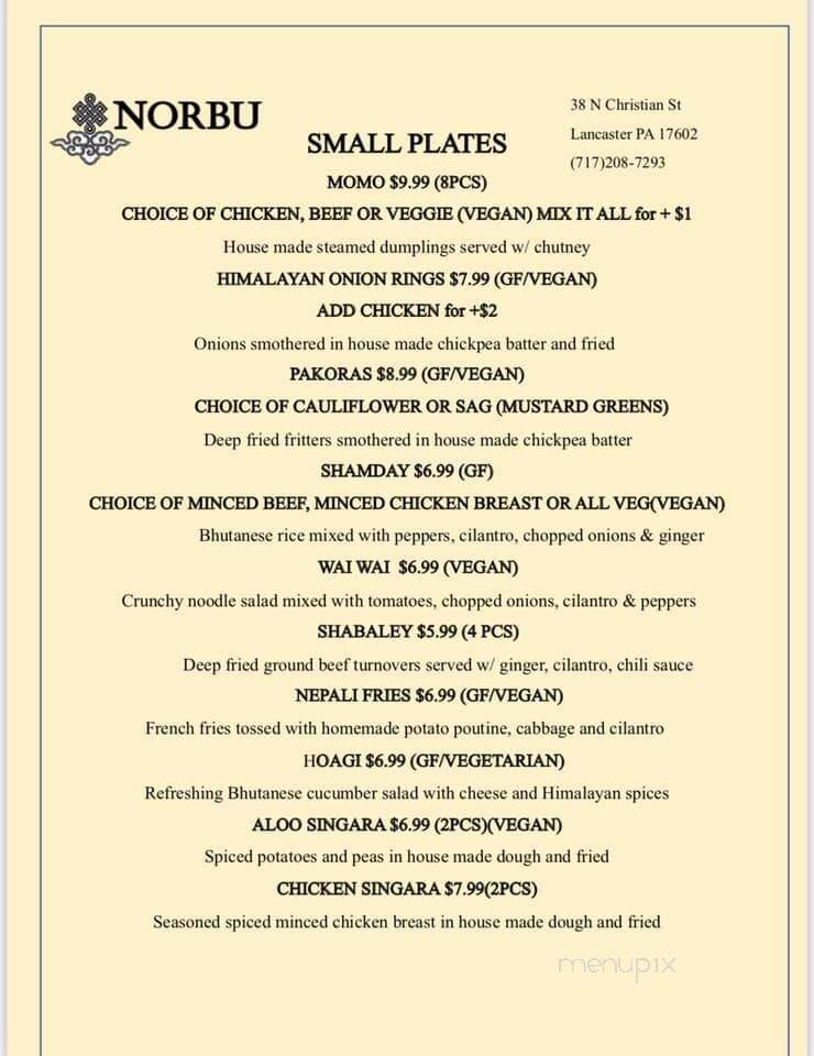 Norbu - Lancaster, PA menu_pic