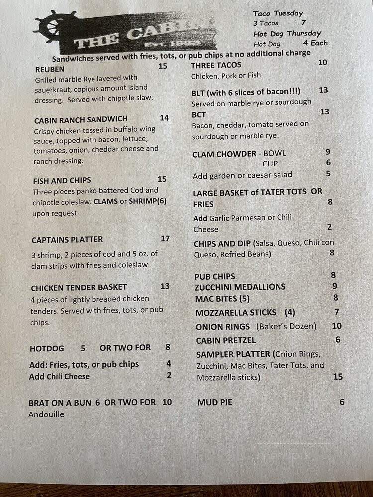 The Cabin - Shoreline, WA menu_pic