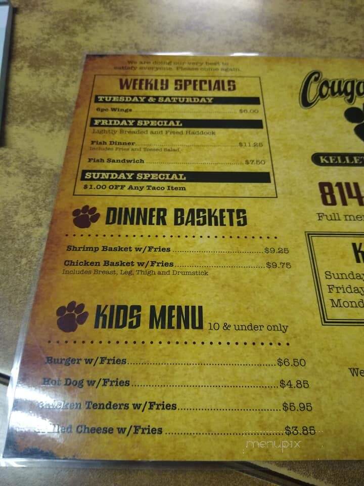 Cougar Bob's Kelletville - Tionesta, PA menu_pic