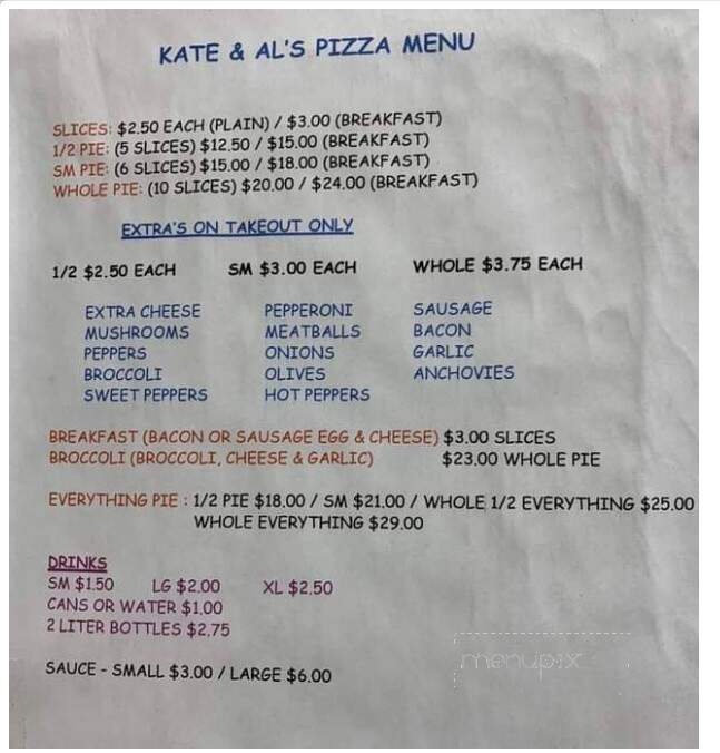 Kate & Al's Pizza - Columbus, NJ menu_pic