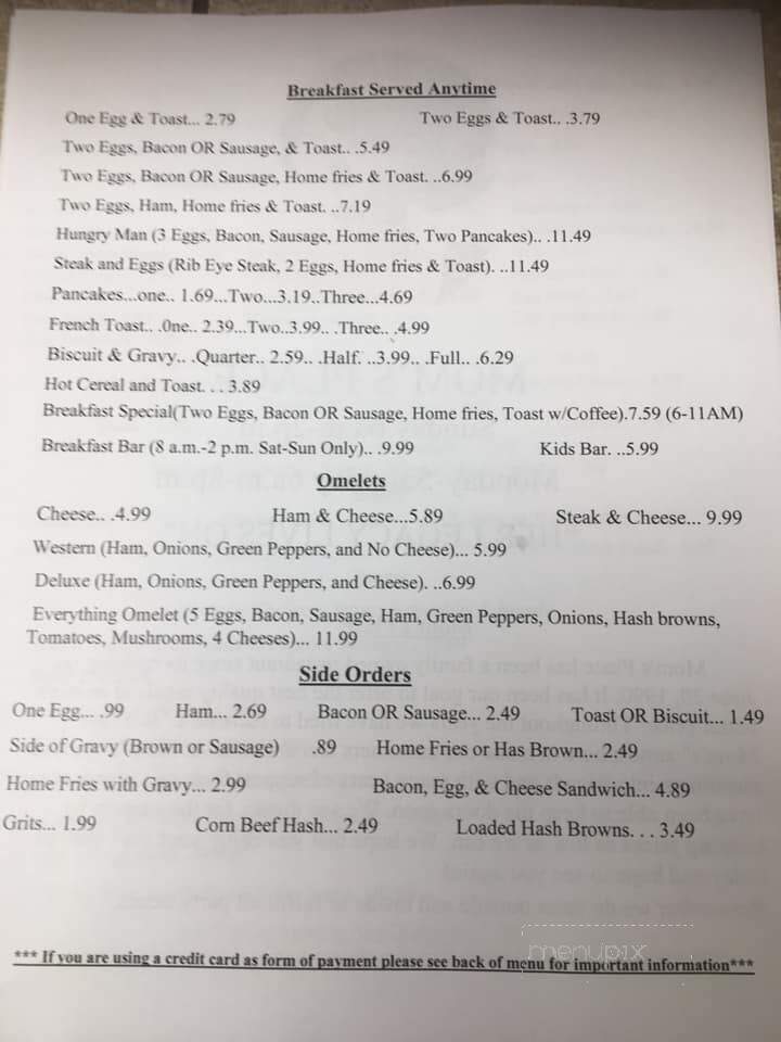 Mom's Place - Fairmont, WV menu_pic