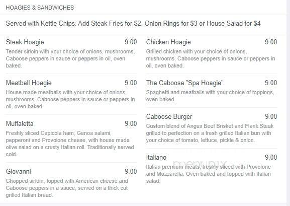Red Caboose Italian Restaurant - Clarksburg, WV menu_pic