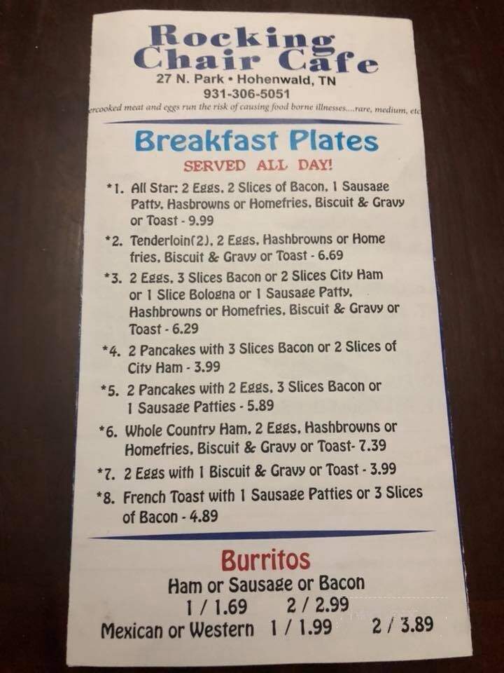 Rockin Chair Cafe - Hohenwald, TN menu_pic
