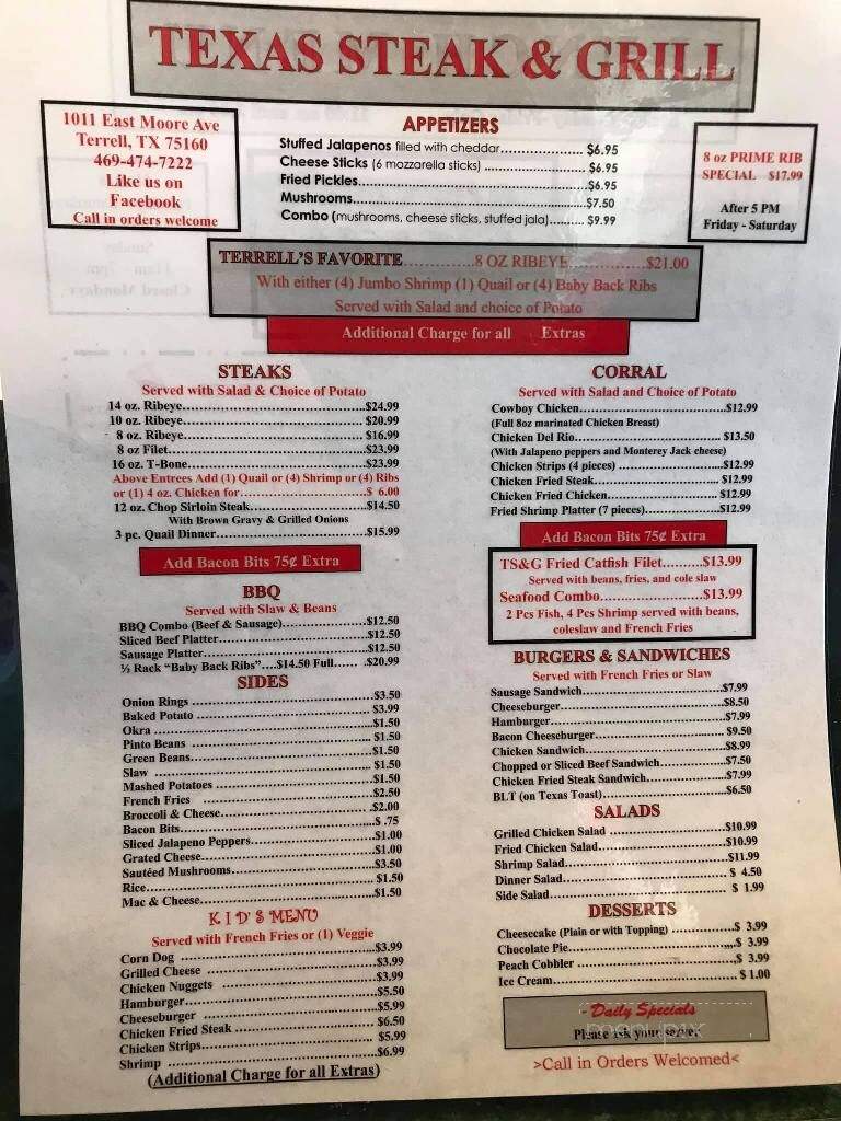Texas Steak & Grill - Terrell, TX menu_pic