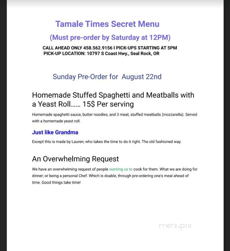 Tamale Time - Seal Rock, OR menu_pic