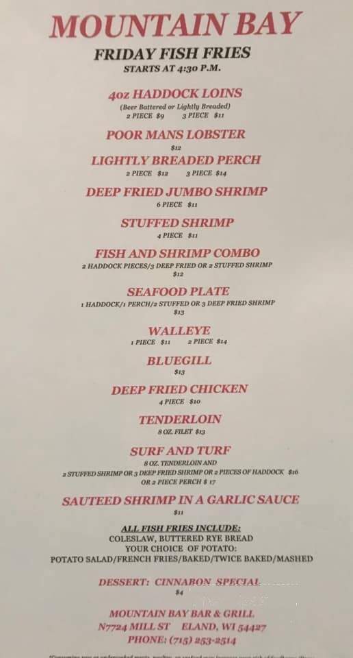 Mountain Bay Bar & Grill - Eland, WI menu_pic