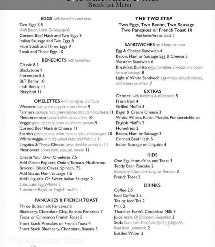 The Saltwater Diner - Hull, MA menu_pic