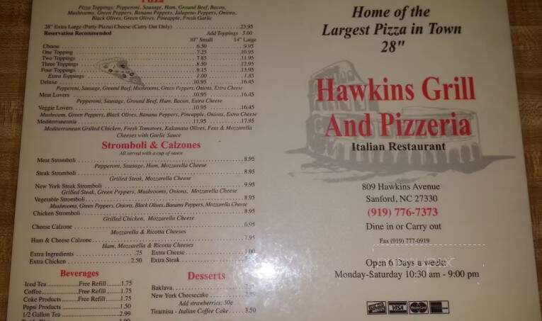 Hawkin's Avenue Grill - Sanford, NC menu_pic