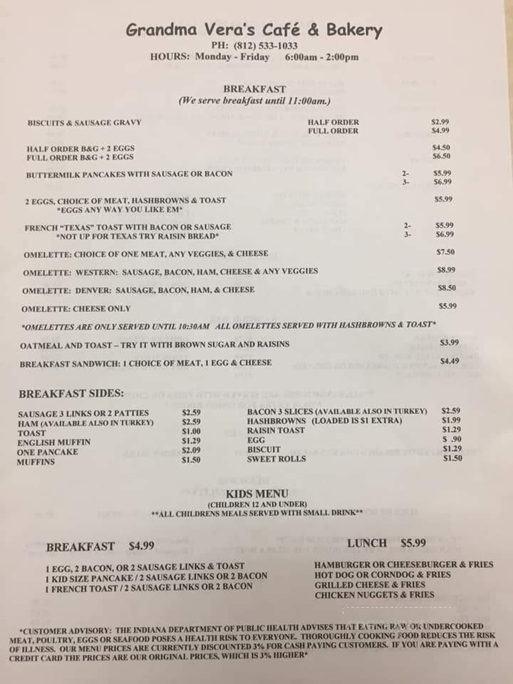 Grandma Vera's Cafe & Bakery - West Terre Haute, IN menu_pic
