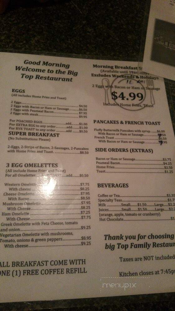 Big Top Family Restaurant - Hamilton, ON menu_pic