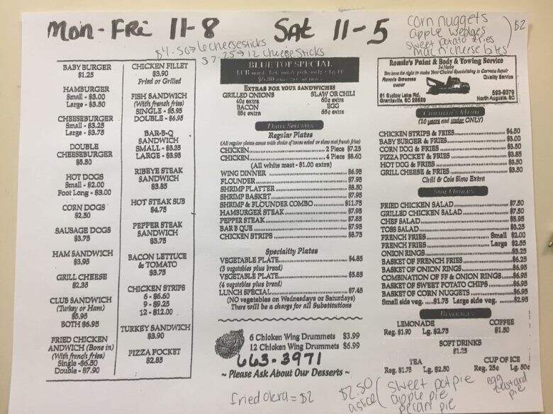 Blue Top Grill - Graniteville, SC menu_pic