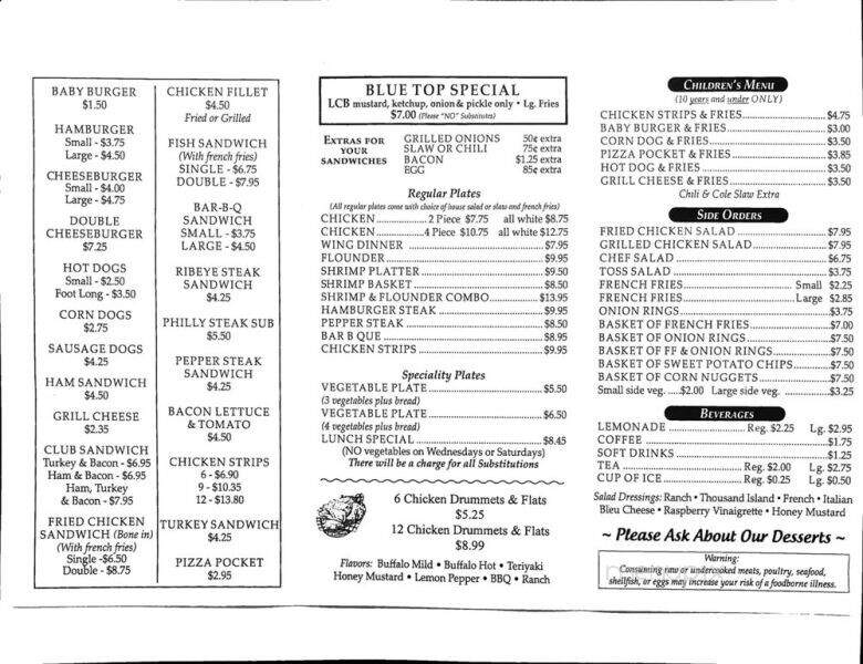 Blue Top Grill - Graniteville, SC menu_pic