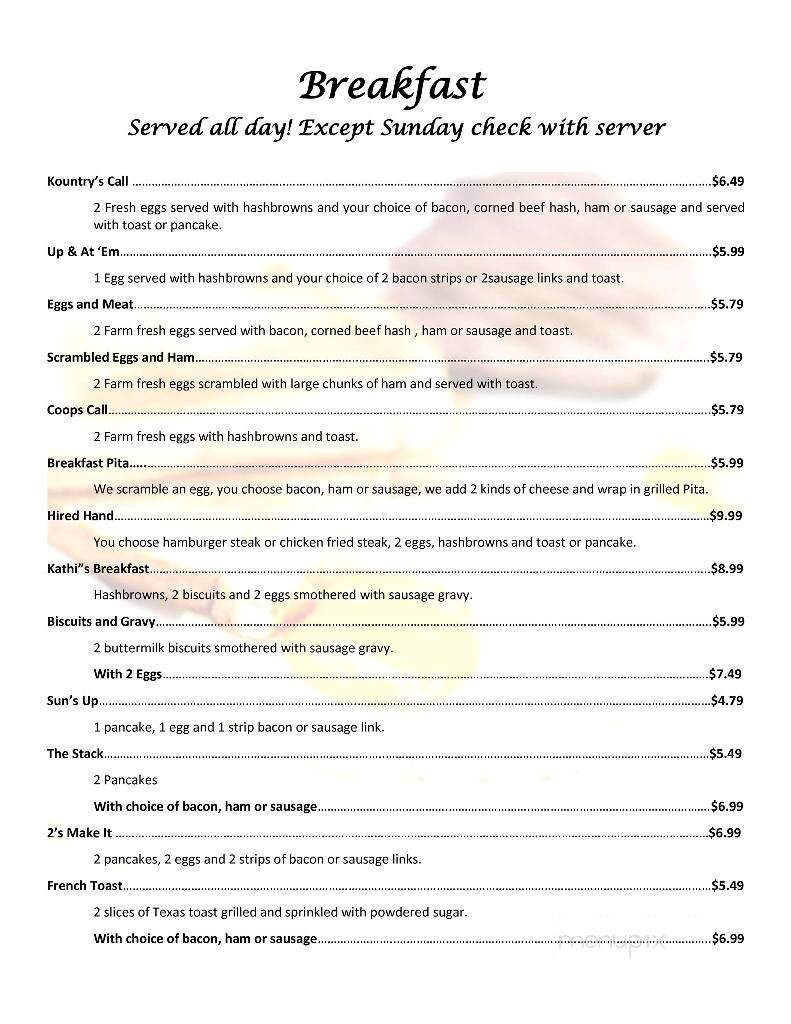 Kountry Kookin' Cafe - Viborg, SD menu_pic