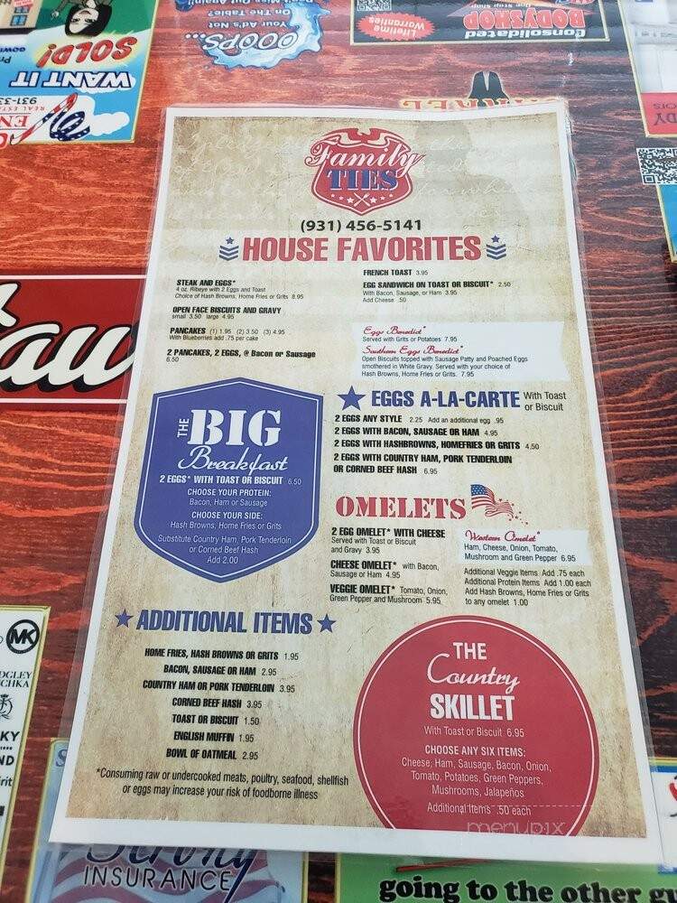 Family Ties Restaurant - Crossville, TN menu_pic