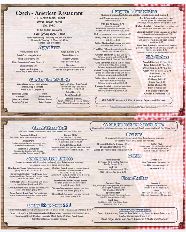 Czech-American Restaurant - West, TX menu_pic