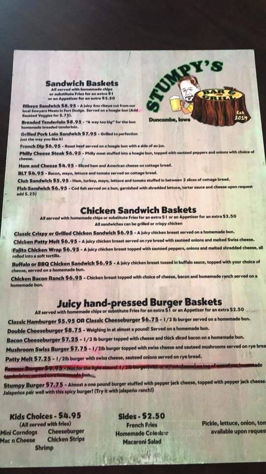 Stumpy's Bar & Grill - Duncombe, IA menu_pic