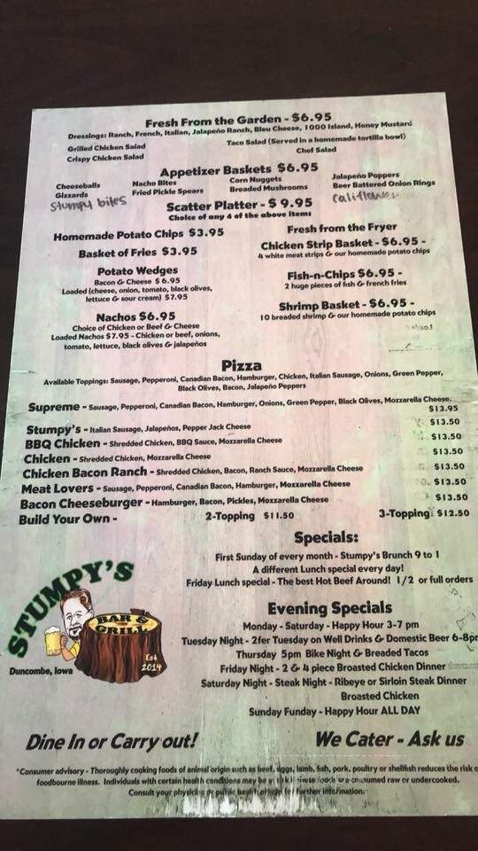 Stumpy's Bar & Grill - Duncombe, IA menu_pic