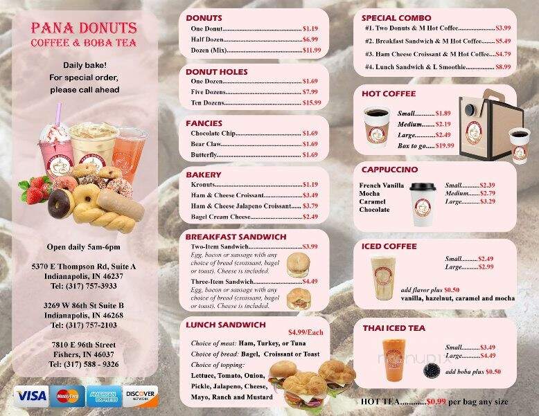 Pana Donuts Coffee & Boba Tea - Indianapolis, IN menu_pic