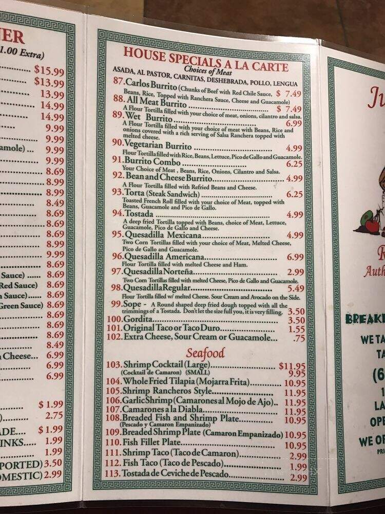 Juanito's Place - Lancaster, CA menu_pic
