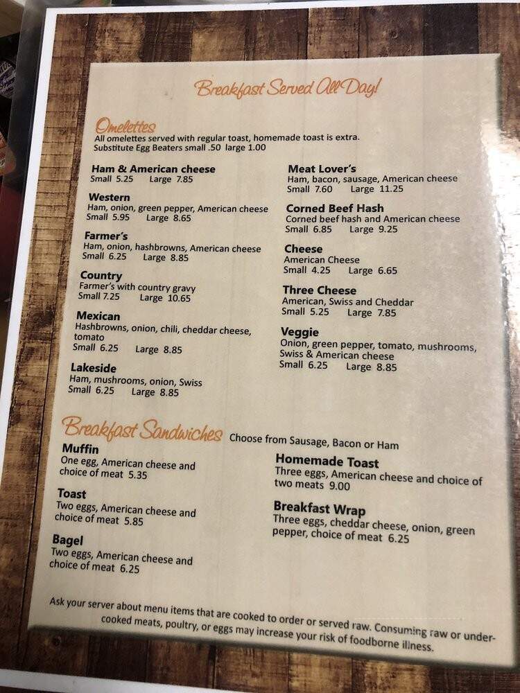 Lakeside Inn Restaurant - Sand Lake, MI menu_pic