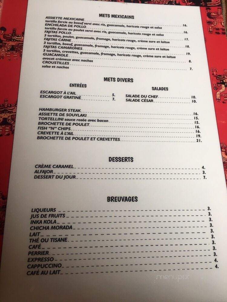 Villa Wellington - Montreal, QC menu_pic