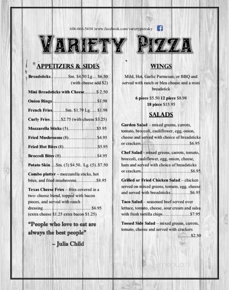 Variety Pizza House - Jackson, KY menu_pic