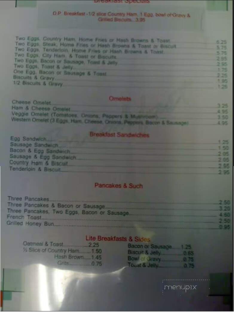 Opal's Restaurant - McKee, KY menu_pic