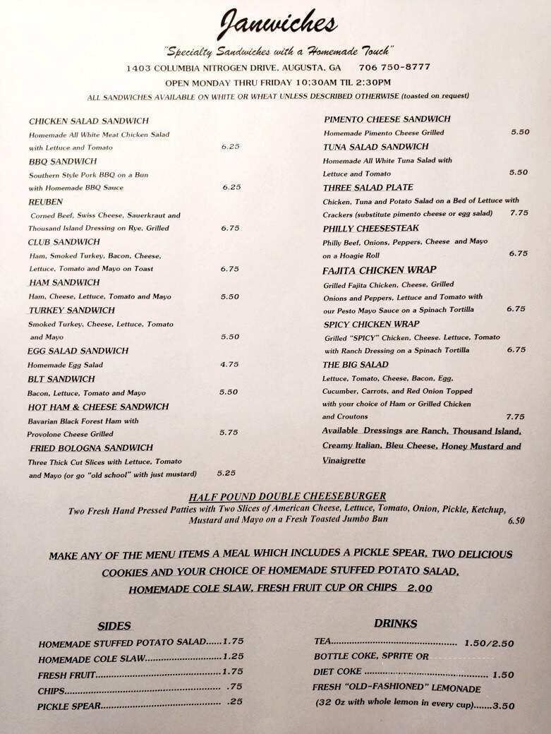 Janwiches - Augusta, GA menu_pic
