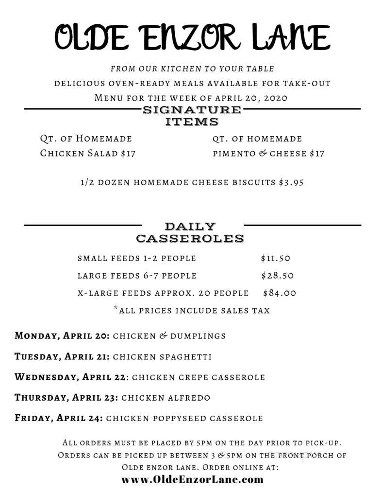 Olde Enzor Lane - Troy, AL menu_pic