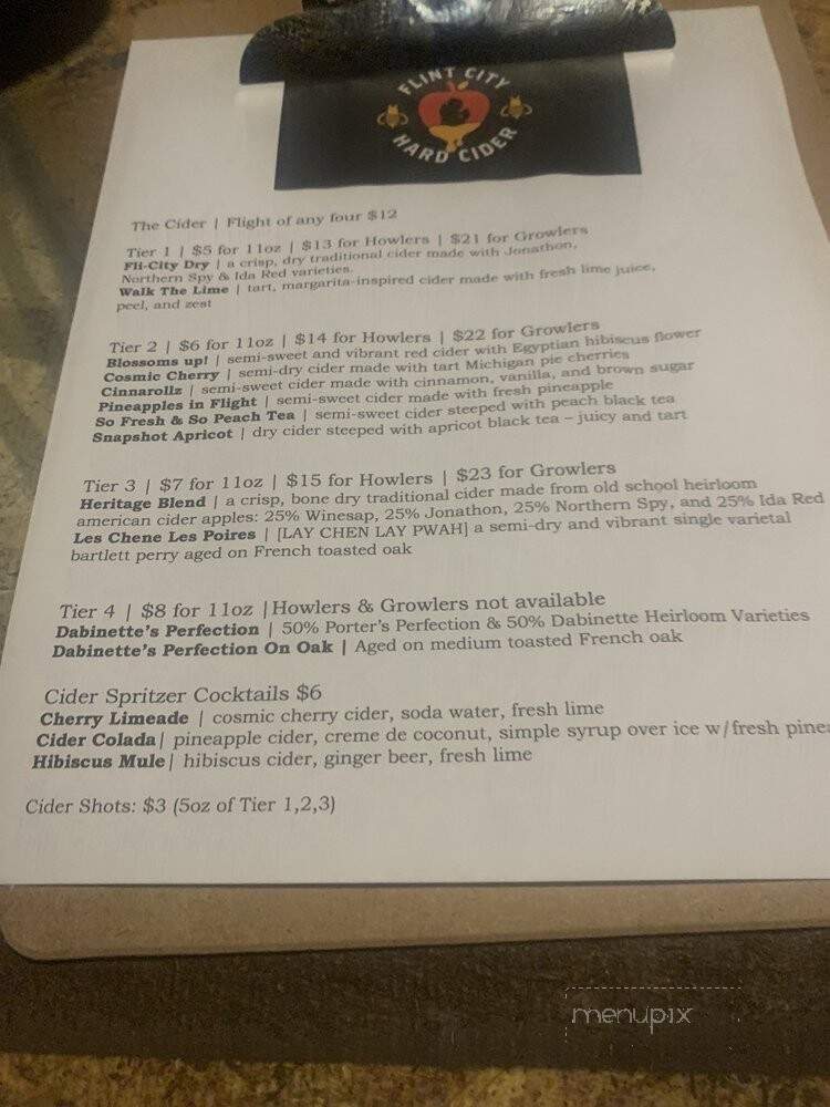 Flint City Hard Cider - Flint, MI menu_pic