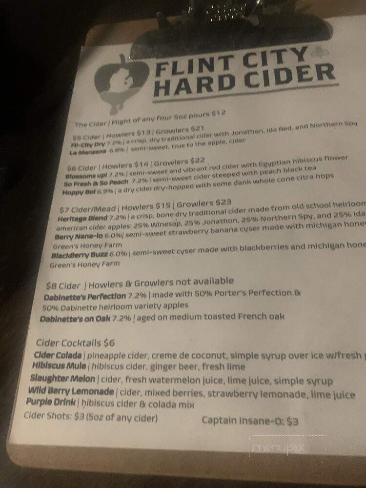 Flint City Hard Cider - Flint, MI menu_pic