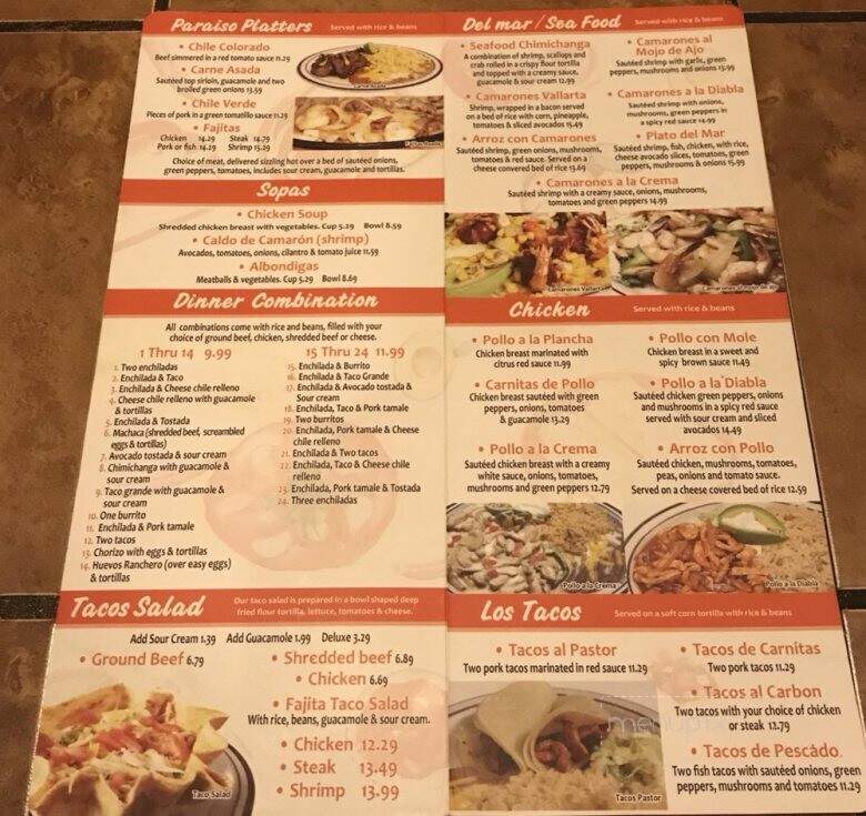 Menu of El Paraiso in Canyonville, OR 97417